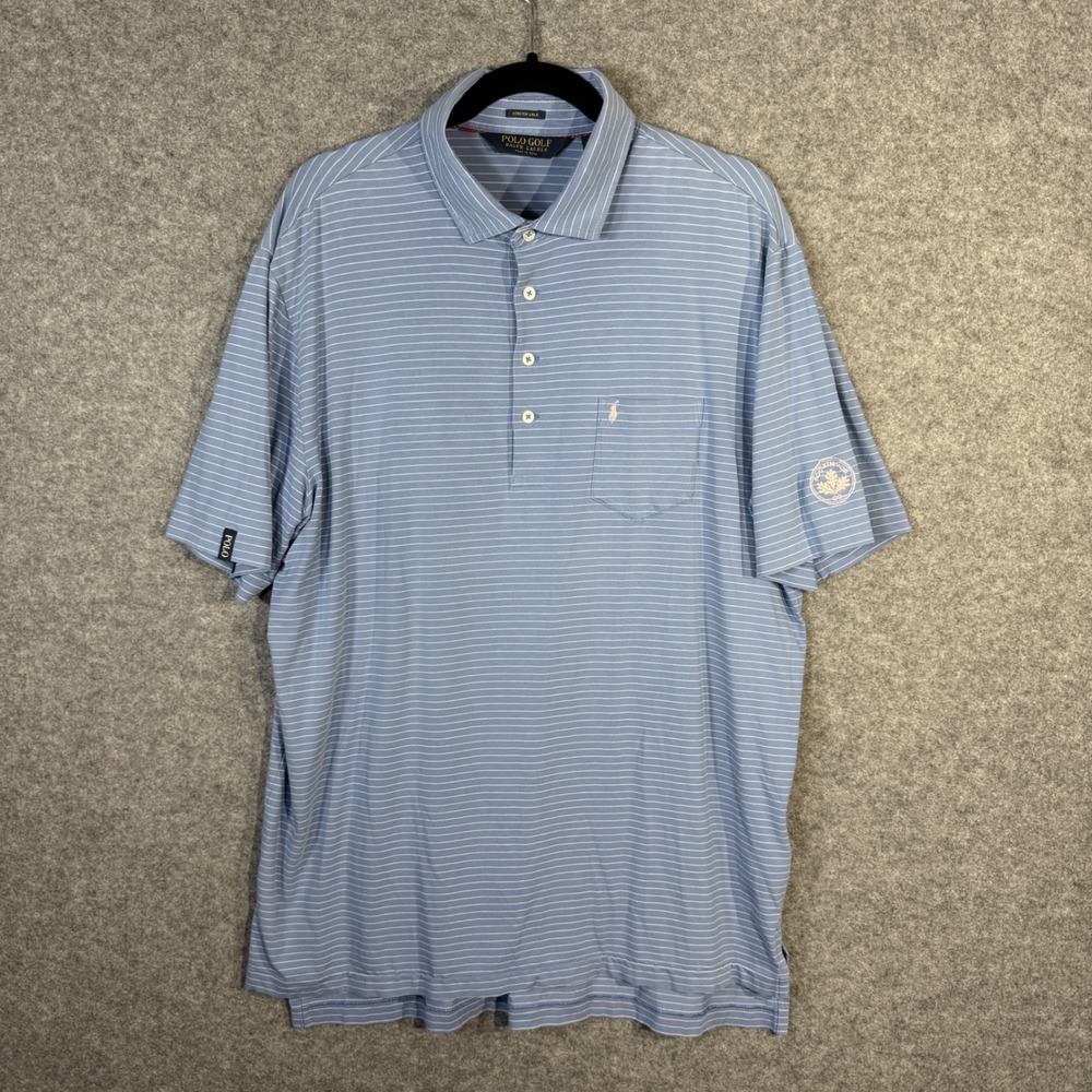 Polo Golf‎ Ralph Lauren Stretch Lisle Blue Striped Golf Polo Shirt Men's Large